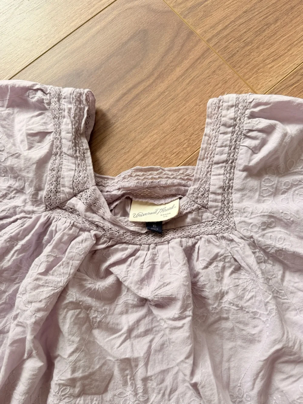 Pastel Purple Bishop Sleeve Blouse Cottagecore Prairie Square Neck Eyelet XS - Picture 11 of 13